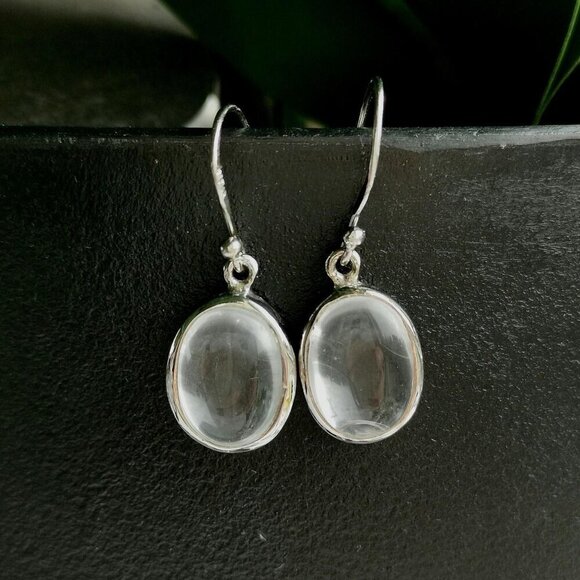Sterling Silver Clear Quartz Drop Earrings New - Picture 1 of 3